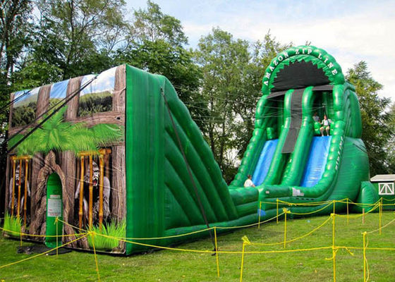 Vinyl 18oz Inflatable Dry Slide สวนสนุก Zip Line Slide